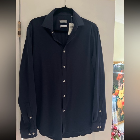 Michael Kors long sleeve knit shirt MK fitted shirt size M blue - Picture 2 of 14